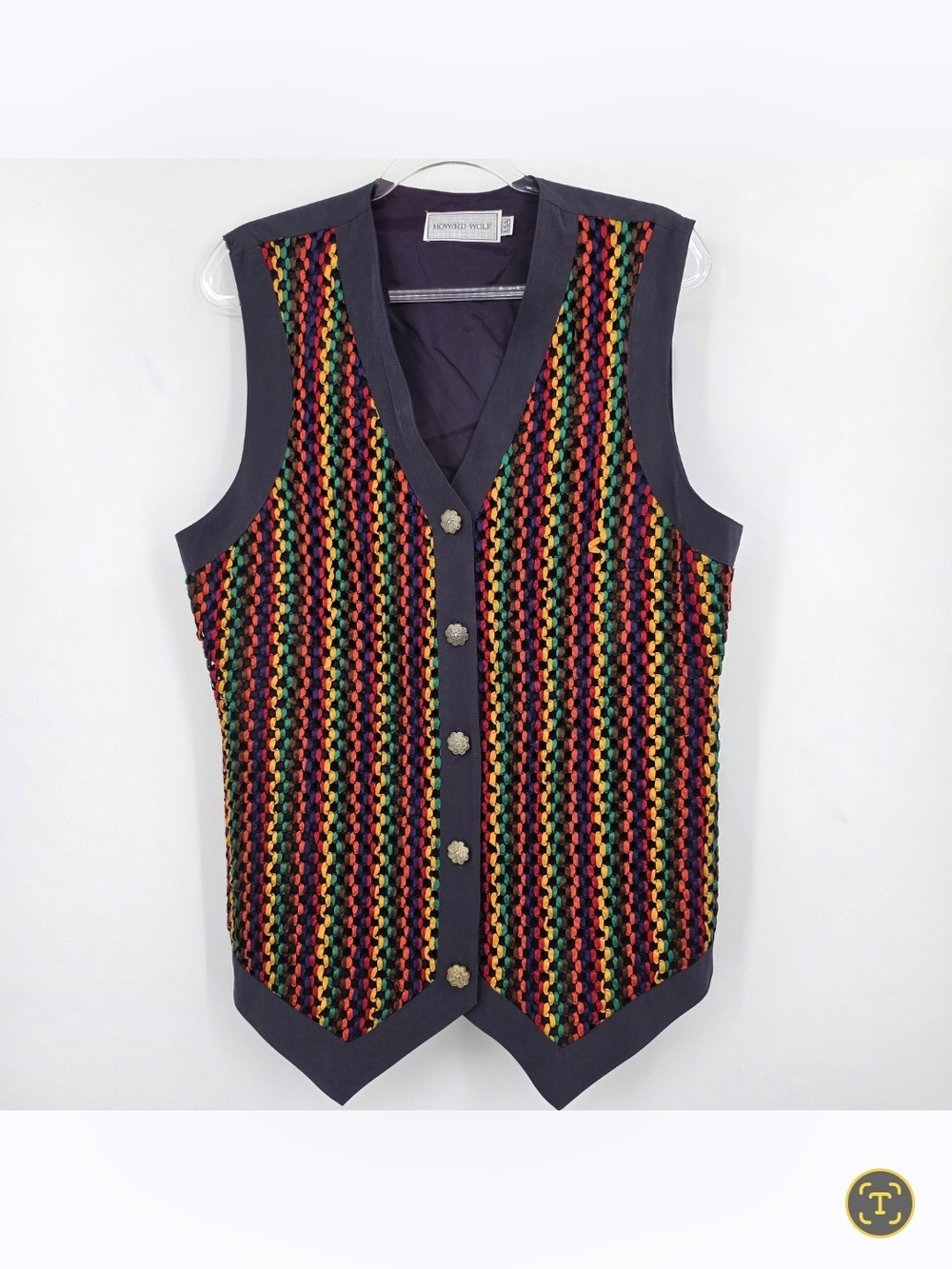 Howard Wolf Vtg Button Up Vest 12 Rainbow Woven Pattern Made In USA